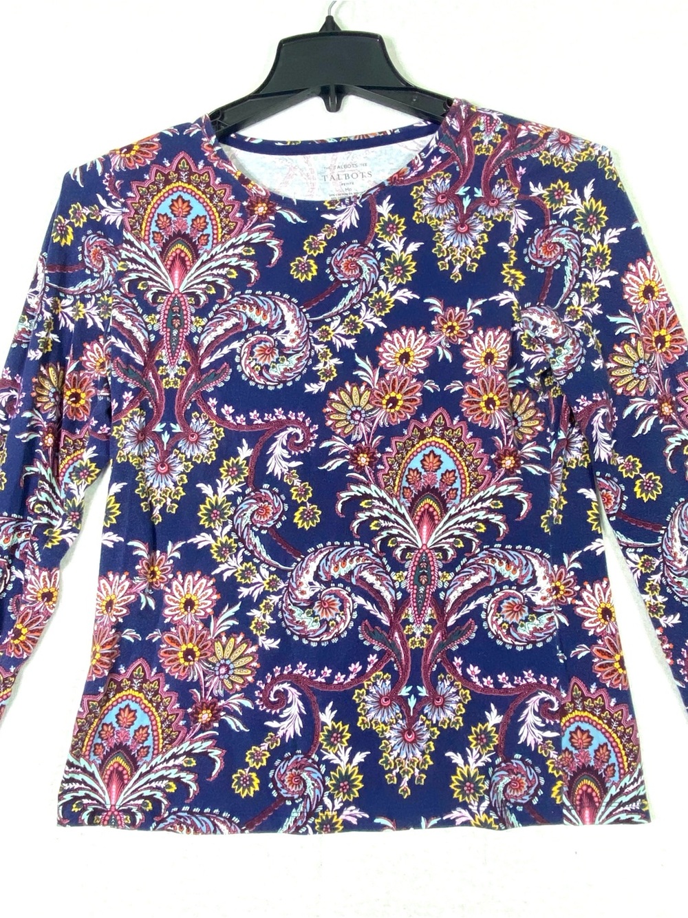 Talbots Imperial Floral Paisley T-Shirt Women's MP Long Sleeve Crew Neck Casual - Picture 2 of 10